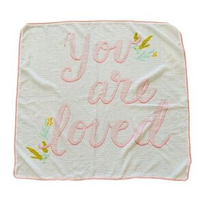 Cloud Island You Are Loved 100% Cotton Crib Baby Blanket 46” Square White Pink